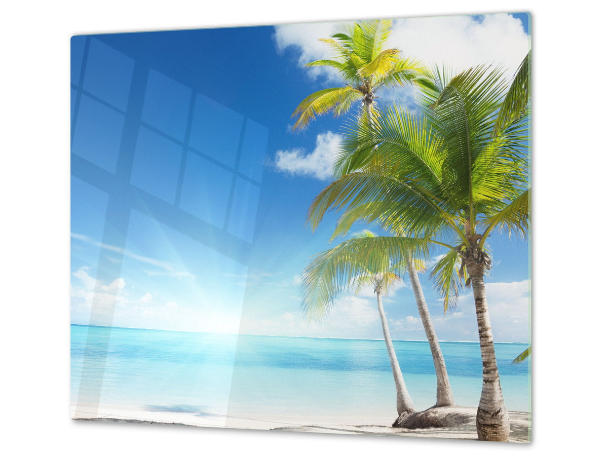 Very Big Kitchen Board – Glass Cutting Board and worktop saver; Nature series DD08: Costa marina 8