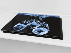 CUTTING BOARD and Cooktop Cover - Impact & Shatter Resistant Glass D02 Water Series: Ice
