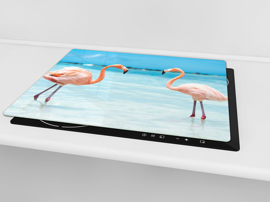 Tempered GLASS Cutting Board 60D01: Flamingos
