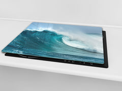 CUTTING BOARD and Cooktop Cover - Impact & Shatter Resistant Glass D02 Water Series: Water 22