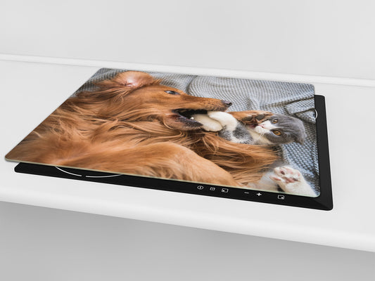 Tabla de cortar de VIDRIO templado 60D01: Perro con gato