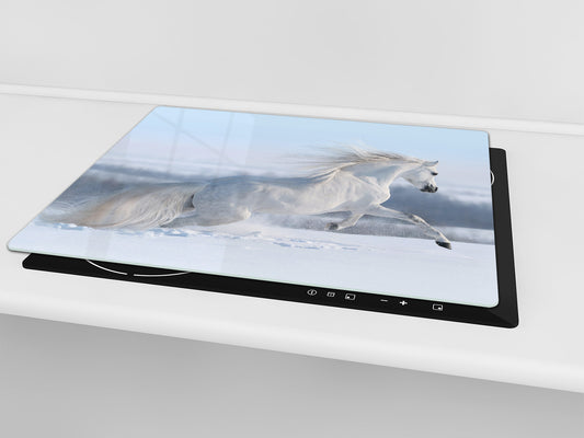 Tempered GLASS Cutting Board 60D01: White horse