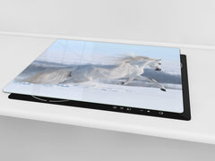 Tempered GLASS Cutting Board 60D01: White horse