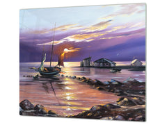 UNIQUE Tempered GLASS Kitchen Board 60D05A: Fisherman's haven