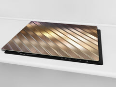 Tempered GLASS Cutting Board – Worktop saver and Pastry Board –- Glass Kitchen Board; MEASURES: SINGLE: 60 x 52 cm (23,62” x 20,47”); DOUBLE: 30 x 52 cm (11,81” x 20,47”); D28 Golden Waves Series: Elegant golden background