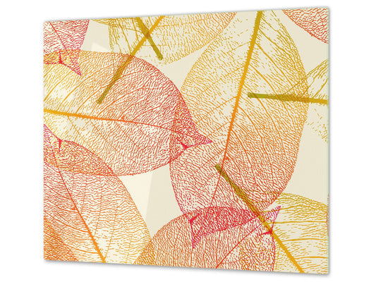 Tempered GLASS Kitchen Board – Impact & Scratch Resistant; D08 Nature Series: Leaves 35