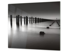 Very Big Kitchen Board – Glass Cutting Board and worktop saver; Nature series DD08: Costa marina 1