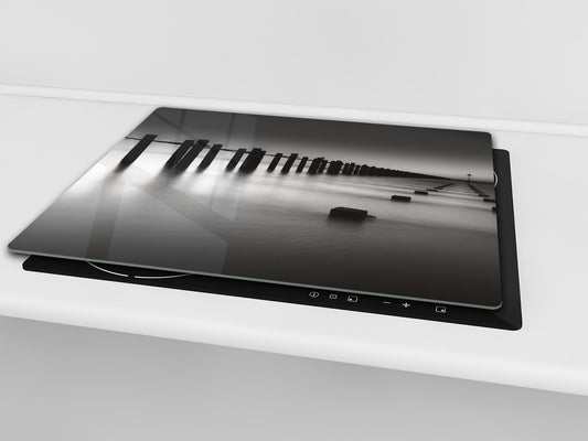 Tempered GLASS Kitchen Board – Impact & Scratch Resistant; D08 Nature Series: Marine coast 1