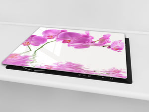 Cubre vitros de cristal templado - Tabla para cortar de cristal – Tabla para amasar y protector de vitro D06 Serie Flores: Orquídea 3