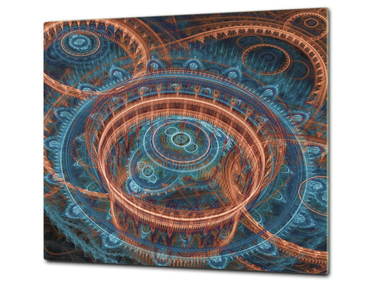 Chopping Board Set - Induction Cooktop Cover – Glass Cutting Board; MEASURES: SINGLE: 60 x 52 cm (23,62” x 20,47”); DOUBLE: 30 x 52 cm (11,81” x 20,47”); D33 Abstract Graphics Series: Fiery wheels