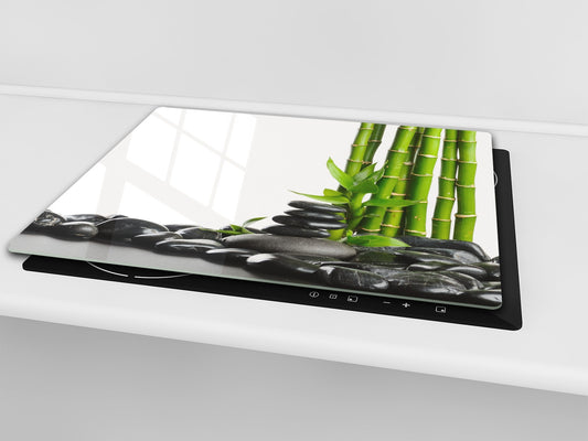 Tempered GLASS Kitchen Board – Impact & Scratch Resistant; D08 Nature Series: Bamboo zen stones