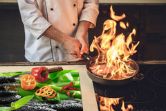 Planche à découper en verre trempé ; D08  Série Nature: Bambou avec pierres