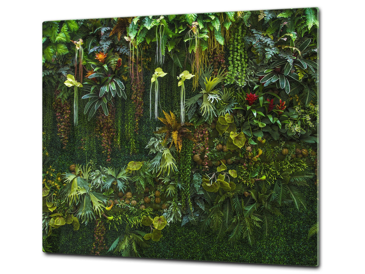 Tempered GLASS Kitchen Board – Impact & Scratch Resistant D27 Vintage leaves and patterns Series: Rich green fern