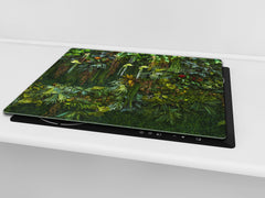 Tempered GLASS Kitchen Board – Impact & Scratch Resistant D27 Vintage leaves and patterns Series: Rich green fern