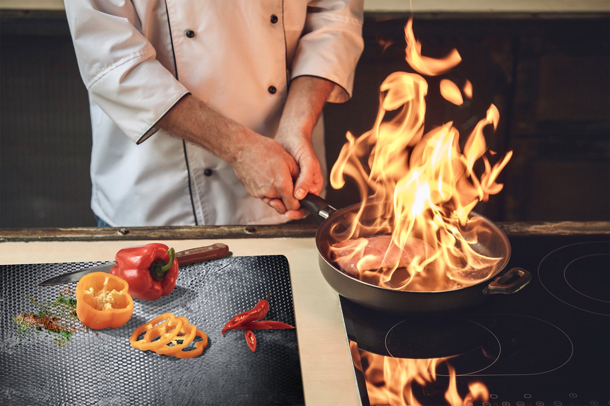 Tempered GLASS Kitchen Board – Impact & Scratch Resistant D10B Textures Series B: Concrete