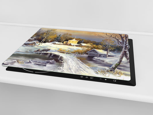 UNIQUE Tempered GLASS Kitchen Board 60D05A: Winter day