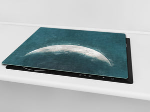 Induction Cooktop Cover –Shatter Resistant Glass Kitchen Board – Hob cover; MEASURES: SINGLE: 60 x 52 cm (23,62” x 20,47”); DOUBLE: 30 x 52 cm (11,81” x 20,47”); D32 Paintings Series: Rising moon