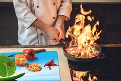 CUTTING BOARD and Cooktop Cover - Impact & Shatter Resistant Glass D02 Water Series: Leaves 10