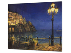 UNIQUE Tempered GLASS Kitchen Board 60D05A: Evening in the bay