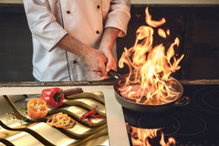 Tempered GLASS Cutting Board – Worktop saver and Pastry Board –- Glass Kitchen Board; MEASURES: SINGLE: 60 x 52 cm (23,62” x 20,47”); DOUBLE: 30 x 52 cm (11,81” x 20,47”); D28 Golden Waves Series: Abstract waves