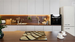 Tempered GLASS Cutting Board – Worktop saver and Pastry Board –- Glass Kitchen Board; MEASURES: SINGLE: 60 x 52 cm (23,62” x 20,47”); DOUBLE: 30 x 52 cm (11,81” x 20,47”); D28 Golden Waves Series: Abstract waves