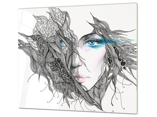 Glass stove top 60D19: Graphic of a woman