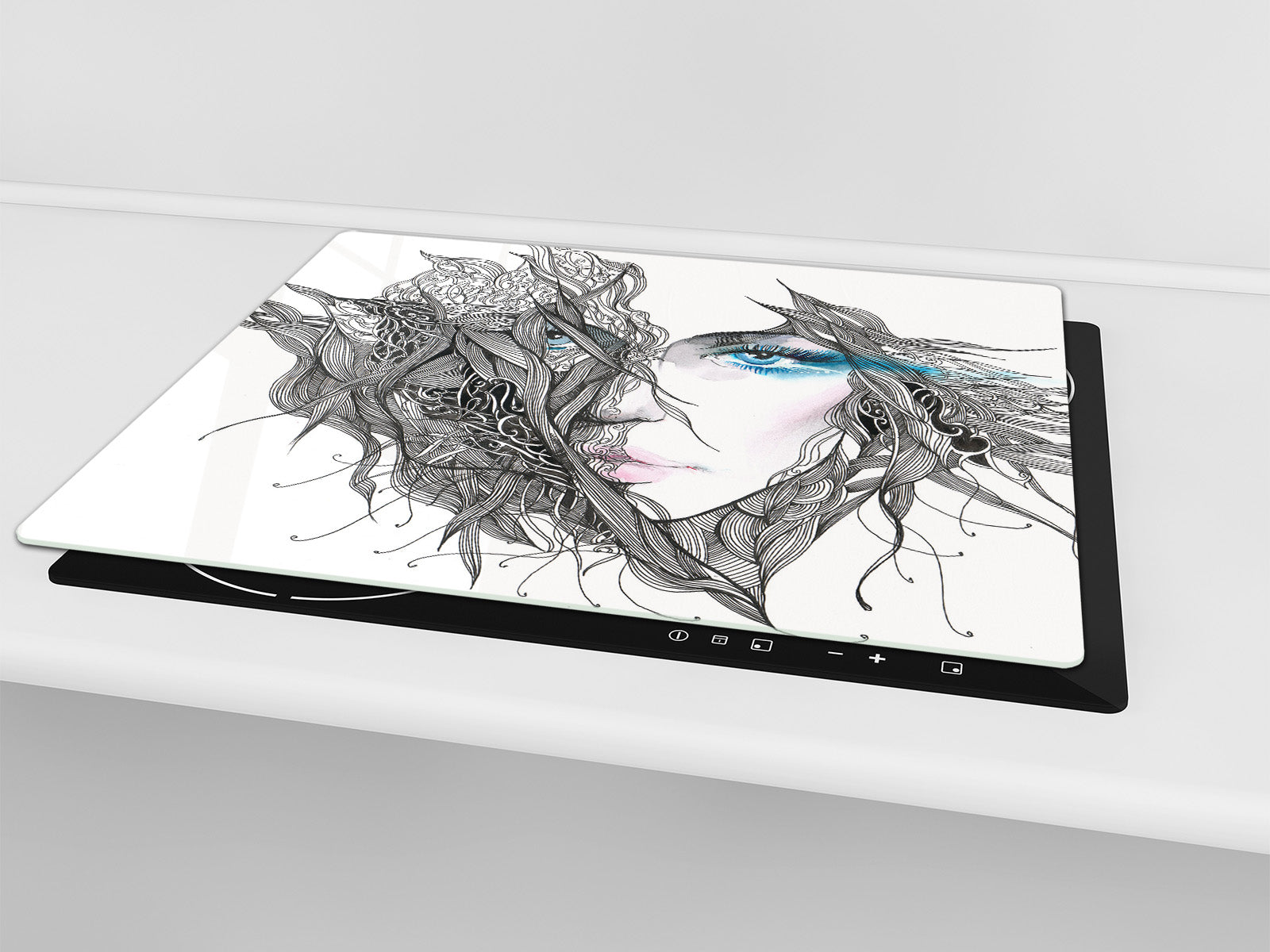 Glass stove top 60D19: Graphic of a woman