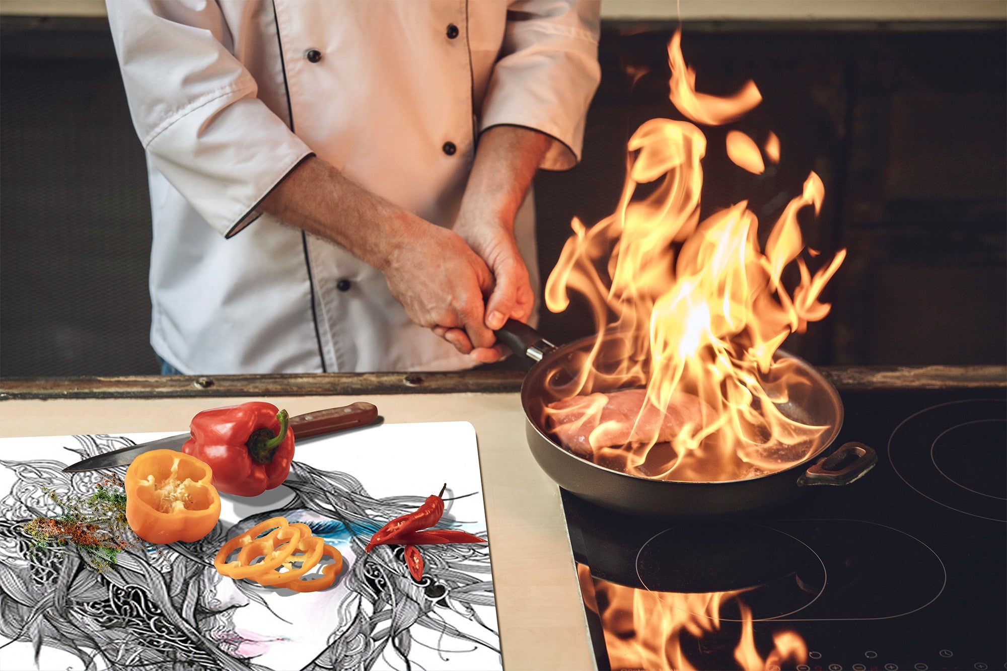 Glass stove top 60D19: Graphic of a woman