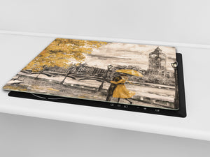Planche de cuisine en verre trempé D13 Série D'art: Parapluie Big Ben jaune