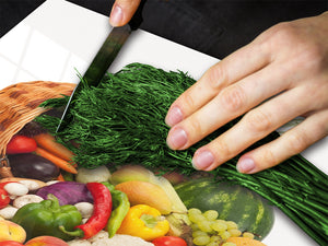 Tabla de cocina de vidrio templado - Tabla de corte de cristal resistente D07 Frutas y verduras: Vegetales