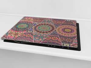 Küchenbrett aus Hartglas und Kochplattenabdeckung; D14 Patterns and Mandalas Series: Stained glass 3