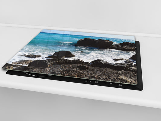 Tempered GLASS Kitchen Board – Impact & Scratch Resistant; D08 Nature Series: Marine coast 11