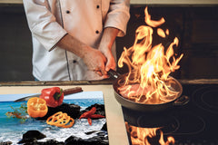 Küchenbrett aus Hartglas und Kochplattenabdeckung; D08 Nature Series:  Marine coast 11