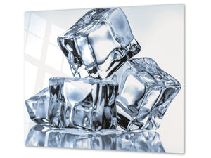 CUTTING BOARD and Cooktop Cover - Impact & Shatter Resistant Glass D02 Water Series: Ice cubes 12