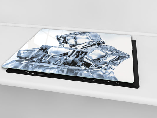 CUTTING BOARD and Cooktop Cover - Impact & Shatter Resistant Glass D02 Water Series: Ice cubes 12