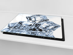 CUTTING BOARD and Cooktop Cover - Impact & Shatter Resistant Glass D02 Water Series: Ice cubes 12