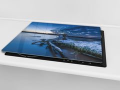 Küchenbrett aus Hartglas und Kochplattenabdeckung; D08 Nature Series:  Marine coast 5