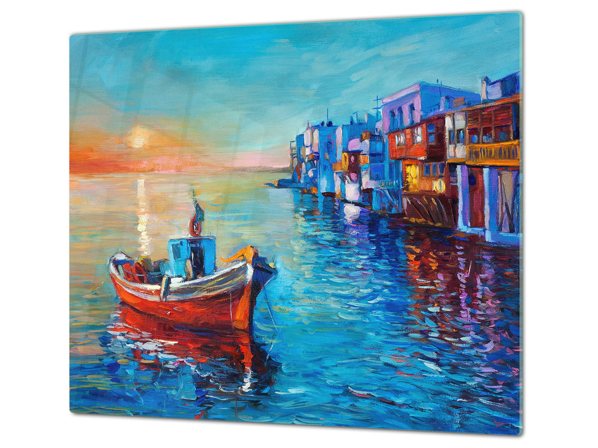 UNIQUE Tempered GLASS Kitchen Board 60D05A: Fishing boat
