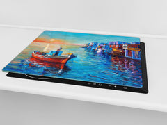 UNIQUE Tempered GLASS Kitchen Board 60D05A: Fishing boat
