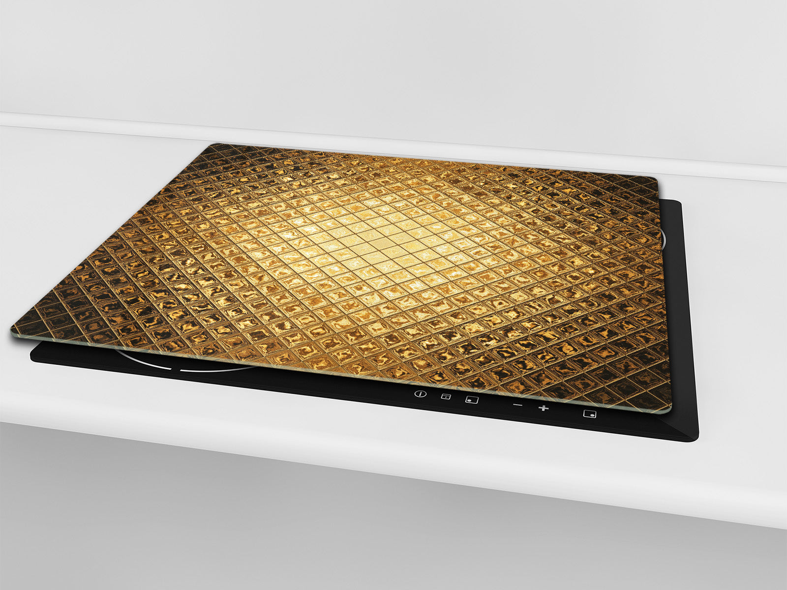Tempered GLASS Cutting Board – Worktop saver and Pastry Board –- Glass Kitchen Board; MEASURES: SINGLE: 60 x 52 cm (23,62” x 20,47”); DOUBLE: 30 x 52 cm (11,81” x 20,47”); D28 Golden Waves Series: Sparkling pattern