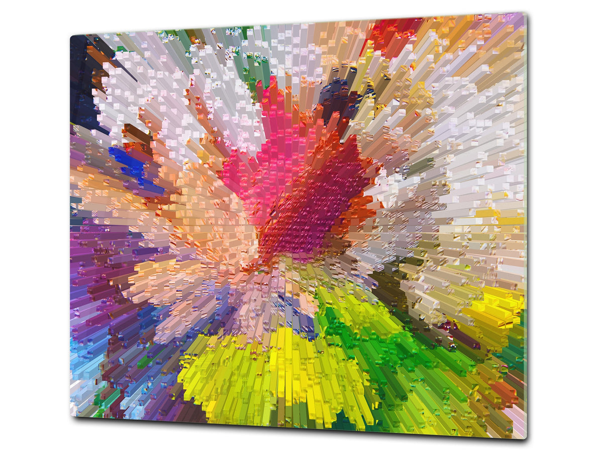 Induction Cooktop Cover –Shatter Resistant Glass Kitchen Board – Hob cover; MEASURES: SINGLE: 60 x 52 cm (23,62” x 20,47”); DOUBLE: 30 x 52 cm (11,81” x 20,47”); D32 Paintings Series: Digital flower painting