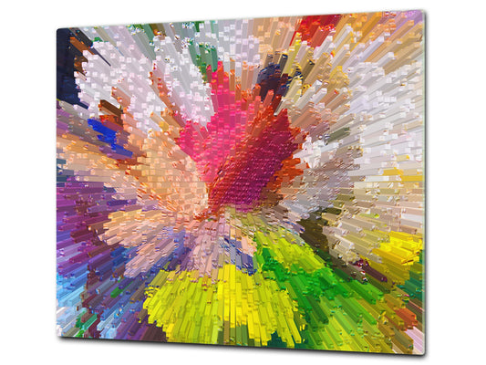Induction Cooktop Cover –Shatter Resistant Glass Kitchen Board – Hob cover; MEASURES: SINGLE: 60 x 52 cm (23,62” x 20,47”); DOUBLE: 30 x 52 cm (11,81” x 20,47”); D32 Paintings Series: Digital flower painting