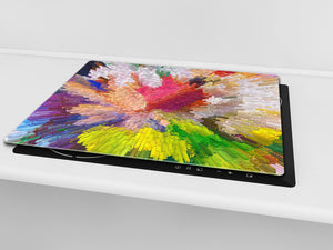 Induction Cooktop Cover –Shatter Resistant Glass Kitchen Board – Hob cover; MEASURES: SINGLE: 60 x 52 cm (23,62” x 20,47”); DOUBLE: 30 x 52 cm (11,81” x 20,47”); D32 Paintings Series: Digital flower painting