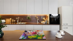 Induction Cooktop Cover –Shatter Resistant Glass Kitchen Board – Hob cover; MEASURES: SINGLE: 60 x 52 cm (23,62” x 20,47”); DOUBLE: 30 x 52 cm (11,81” x 20,47”); D32 Paintings Series: Impressionist flowers