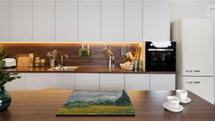 Induction Cooktop Cover –Shatter Resistant Glass Kitchen Board – Hob cover; MEASURES: SINGLE: 60 x 52 cm (23,62” x 20,47”); DOUBLE: 30 x 52 cm (11,81” x 20,47”); D32 Paintings Series: Wheat Field with Cypresses by Van Gogh