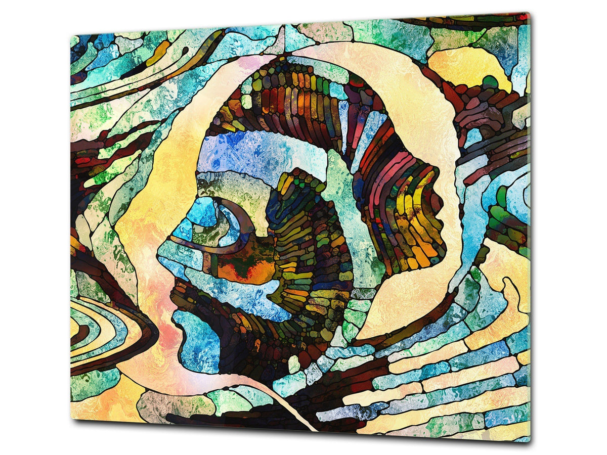 Induction Cooktop Cover –Shatter Resistant Glass Kitchen Board – Hob cover; MEASURES: SINGLE: 60 x 52 cm (23,62” x 20,47”); DOUBLE: 30 x 52 cm (11,81” x 20,47”); D32 Paintings Series: Stained glass