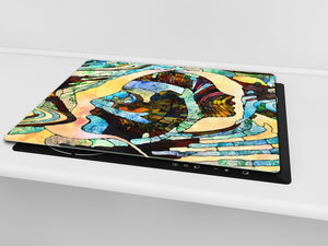Induction Cooktop Cover –Shatter Resistant Glass Kitchen Board – Hob cover; MEASURES: SINGLE: 60 x 52 cm (23,62” x 20,47”); DOUBLE: 30 x 52 cm (11,81” x 20,47”); D32 Paintings Series: Stained glass