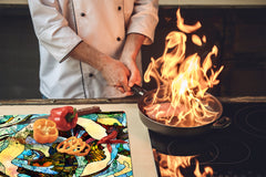 Induction Cooktop Cover –Shatter Resistant Glass Kitchen Board – Hob cover; MEASURES: SINGLE: 60 x 52 cm (23,62” x 20,47”); DOUBLE: 30 x 52 cm (11,81” x 20,47”); D32 Paintings Series: Stained glass