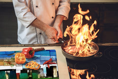 Induction Cooktop Cover –Shatter Resistant Glass Kitchen Board – Hob cover; MEASURES: SINGLE: 60 x 52 cm (23,62” x 20,47”); DOUBLE: 30 x 52 cm (11,81” x 20,47”); D32 Paintings Series: Cubist Stonehenge