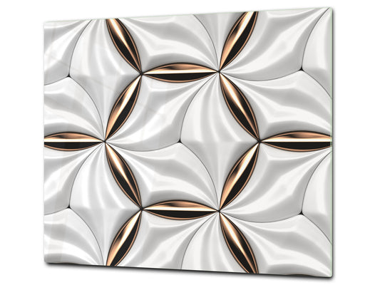 TEMPERED GLASS CHOPPING BOARD – Glass Cutting Board and Worktop Saver – Worktop protector; MEASURES: SINGLE: 60 x 52 cm (23,62” x 20,47”); DOUBLE: 30 x 52 cm (11,81” x 20,47”); D30 Decorative Surfaces Series: Golden-white tiles